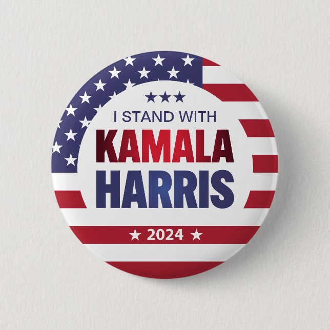 Ich stehe mit Kamala Harris Blue Red 2024 Button (Vorderseite)