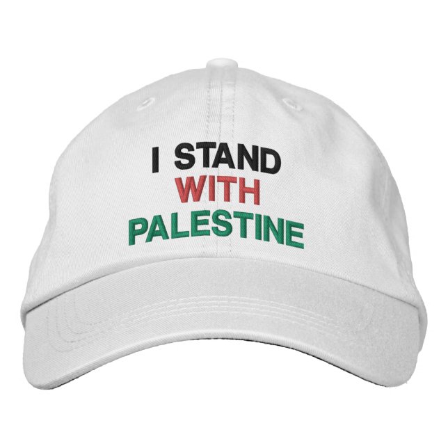 Ich stehe mit Palästina schwarz-grün weißer Text Bestickte Baseballkappe (Vorderseite)