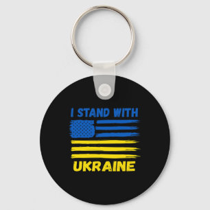 Ich stehe mit Ukraine Blau und Gelb USA-Flagge Ukr Schlüsselanhänger