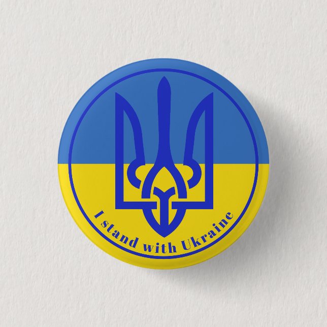 Ich stehe mit Ukraine Blue Yellow Trident Button (Vorderseite)