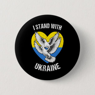 Ich stehe mit Ukraine Ukrainische Flagge Herz Taub Button