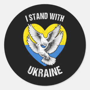 Ich stehe mit Ukraine Ukrainische Flagge Herz Taub Runder Aufkleber