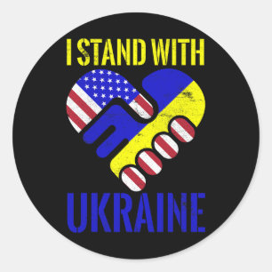 Ich stehe mit Ukraine Ukrainische Flagge US-Flagge Runder Aufkleber