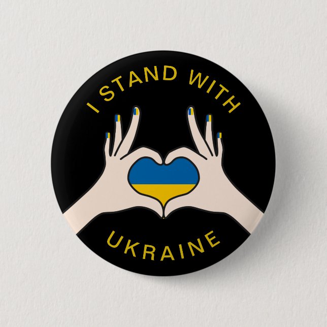 Ich stehe mit ukrainischem Nationalflaggenherz Button (Vorderseite)