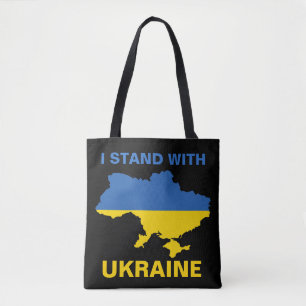 Ich stehe mit ukrainischer Flagge und Karte