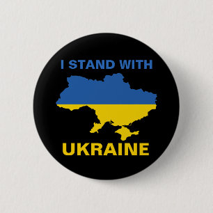 Ich stehe mit ukrainischer Flagge und Karte Button