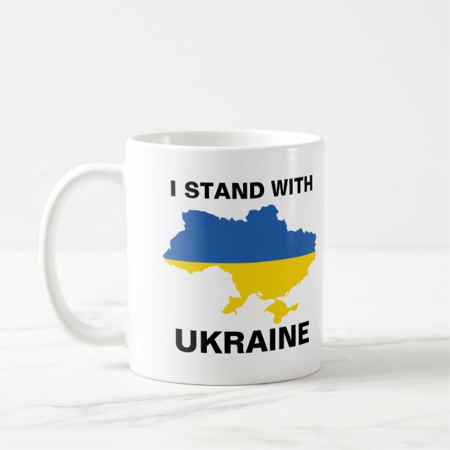 Ich stehe mit ukrainischer Flagge und Karte Kaffeetasse (Links)