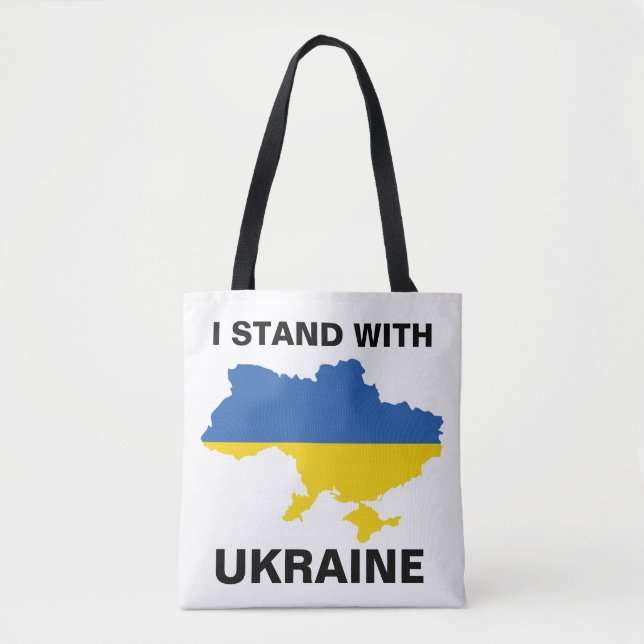 Ich stehe mit ukrainischer Flagge und Tasche B (Vorderseite)