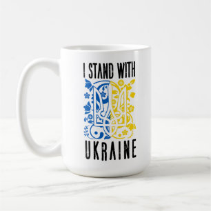Ich stehe zu Ukraine. Dreizack der Ukraine. Kaffeetasse
