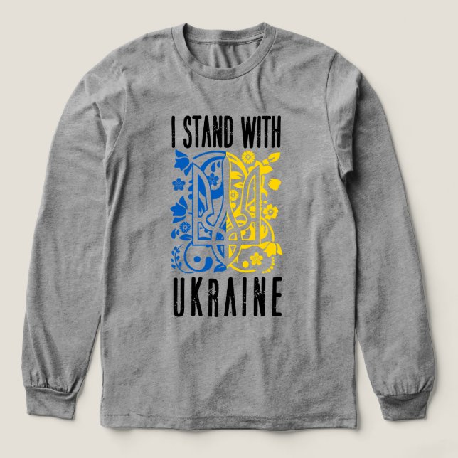 Ich stehe zu Ukraine. Dreizack der Ukraine. Tri-Blend Shirt (Design Vorderseite)