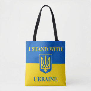Ich stehe zu Ukraine. Ukrainische Flagge. Dreizack