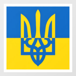Ich stehe zu Ukraine. Ukrainische Flagge. Dreizack Fensteraufkleber