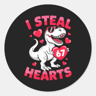 Ich stehle 67 Herzen Lustiger 67 Valentinstag Dino Runder Aufkleber
