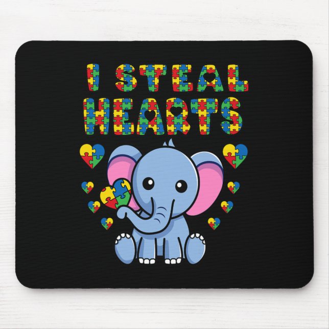 Ich stehle Herz Autismus Bewusstsein Elephant Puzz Mousepad (Vorne)