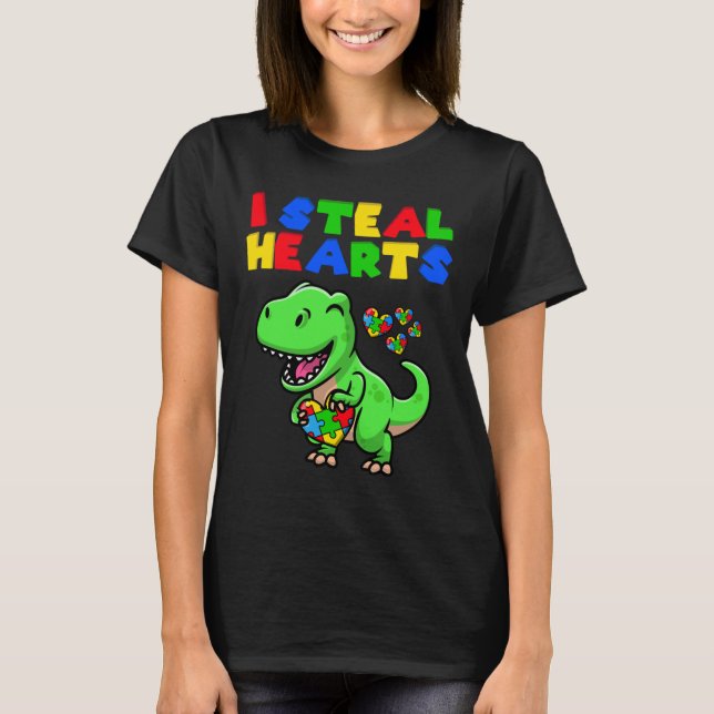 Ich stehle Herz Autismus Bewusstsein Puzzle Rex Di T-Shirt (Vorderseite)