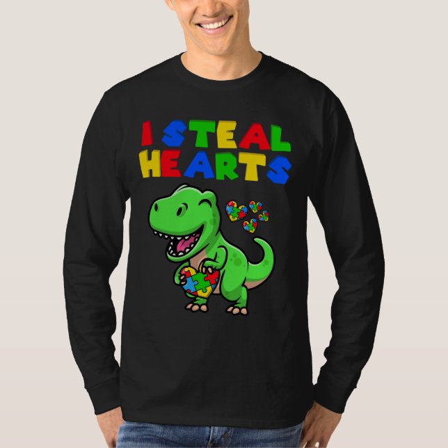 Ich stehle Herz Autismus Bewusstsein Puzzle Rex Di T-Shirt (Vorderseite)