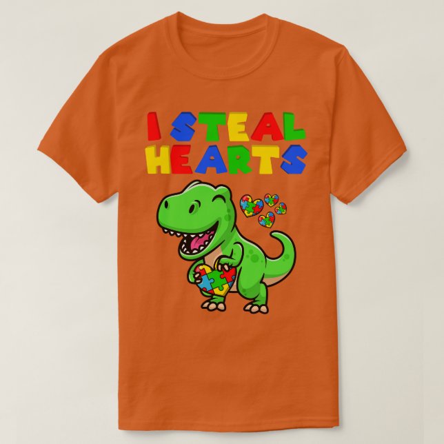 Ich stehle Herz Autismus Bewusstsein Puzzle T Rex  T-Shirt (Design vorne)