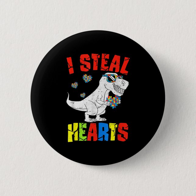 Ich stehle Herz Dinosaur Autismus Bewusstsein Klei Button (Vorderseite)