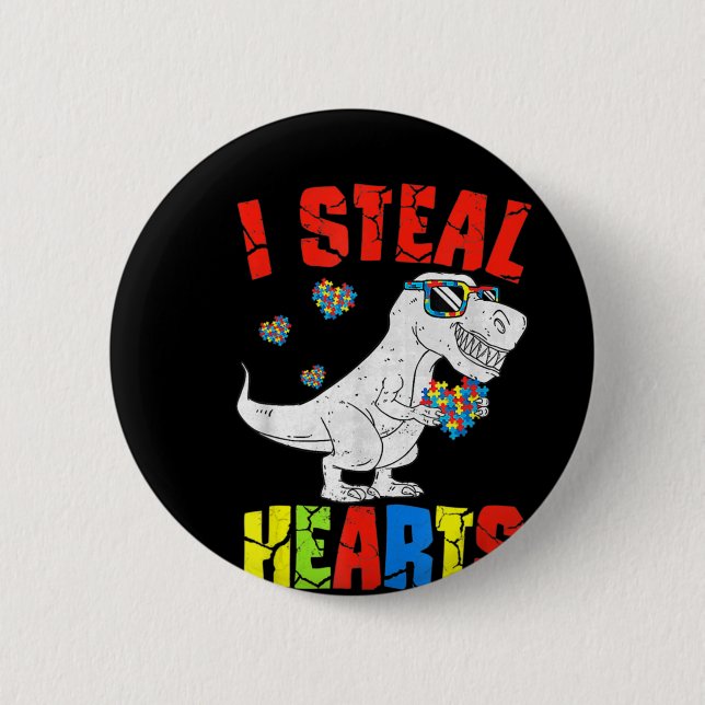 Ich stehle Herz Dinosaur Autismus Bewusstsein Klei Button (Vorderseite)
