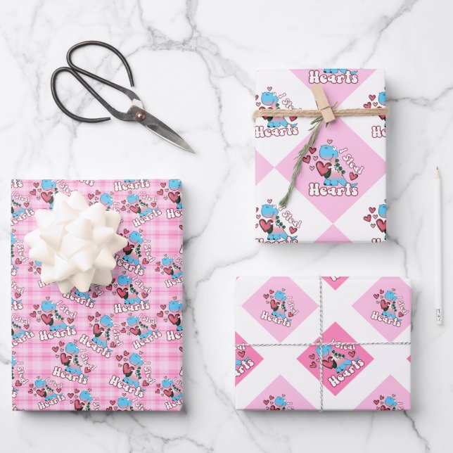 Ich stehle Herz, Dinosaurier in der Farbe der Tran Geschenkpapier Set (Vorderseite)