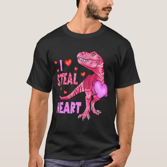 Ich stehle Herz Dinosaurier Kinder Jungen Valentin T-Shirt (Vorderseite)