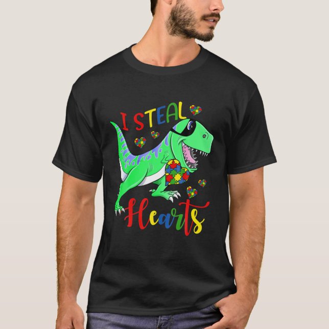 Ich stehle Herz Puzzle Autismus Bewusstsein T Rex  T-Shirt (Vorderseite)