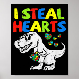 Ich stehle Herz Trex Dinosaur Kinder Jungen Autism Poster