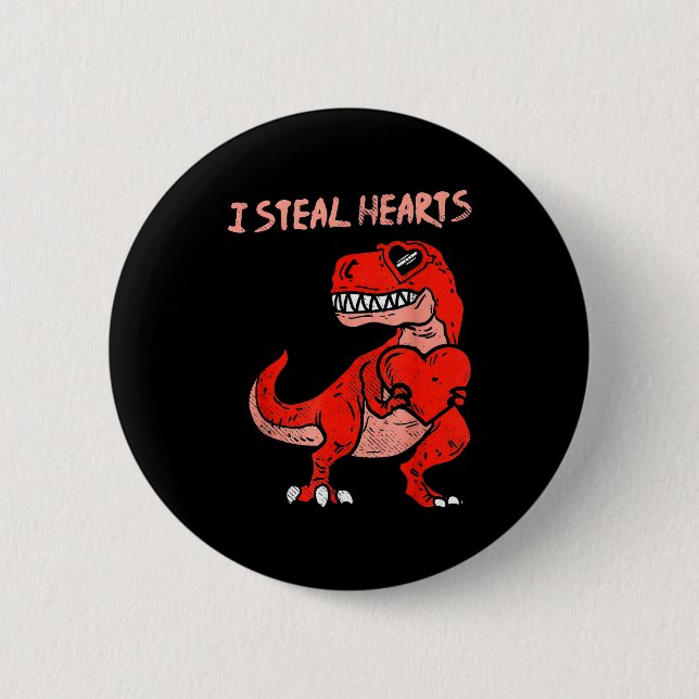 Ich stehle Herzen Dinosaurier Trex Dino Liebe Vale Button (Vorderseite)