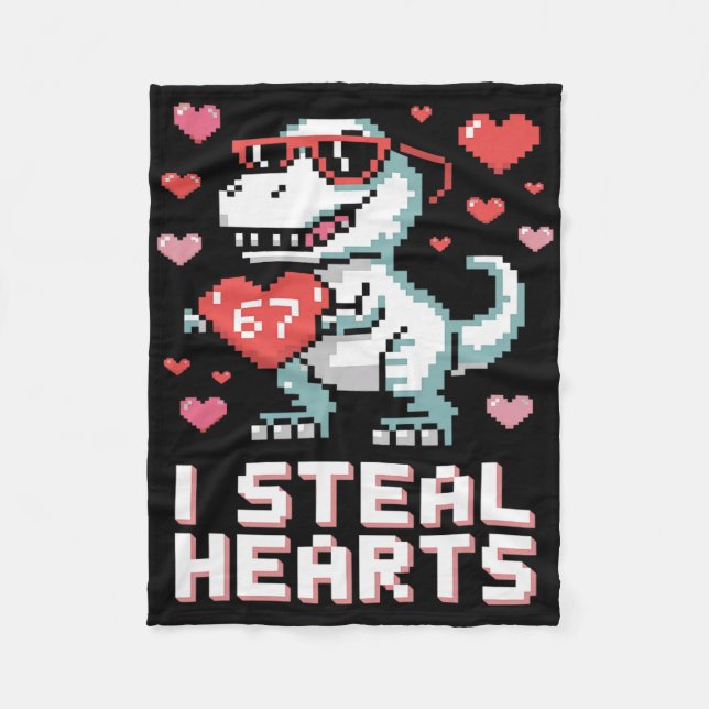 Ich stehle Herzen Lustiger T-Rex Dinosaurier Valen Fleecedecke (Vorderseite)
