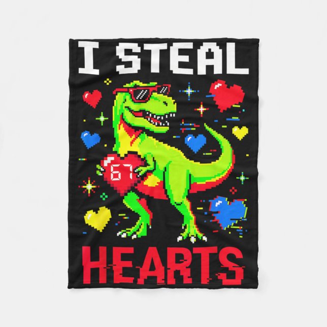 Ich stehle Herzen Pixel Dinosaurier Gamer Valentin Fleecedecke (Vorderseite)