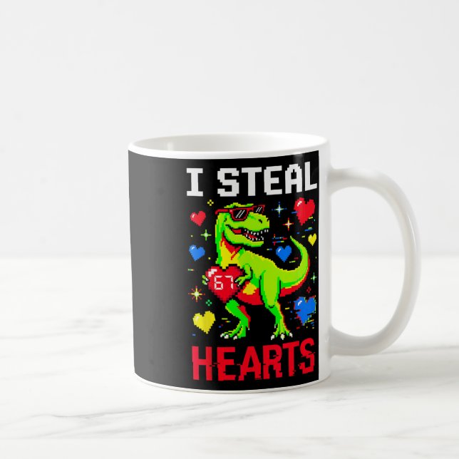 Ich stehle Herzen Pixel Dinosaurier Gamer Valentin Kaffeetasse (Rechts)