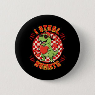Ich stehle Herzen Retro kariert Valentinstag Dinos Button