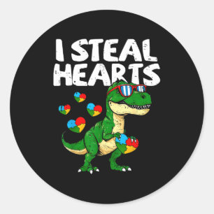 Ich stehle Herzen T-Rex Puzzle Autismus-Bewusstsei Runder Aufkleber