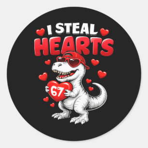 Ich stehle Herzen T Rex Valentinstag 67 Meme 6 7 B Runder Aufkleber