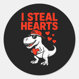 Ich stehle Herzen Trex Dino Baby Junge Valentinsta Runder Aufkleber