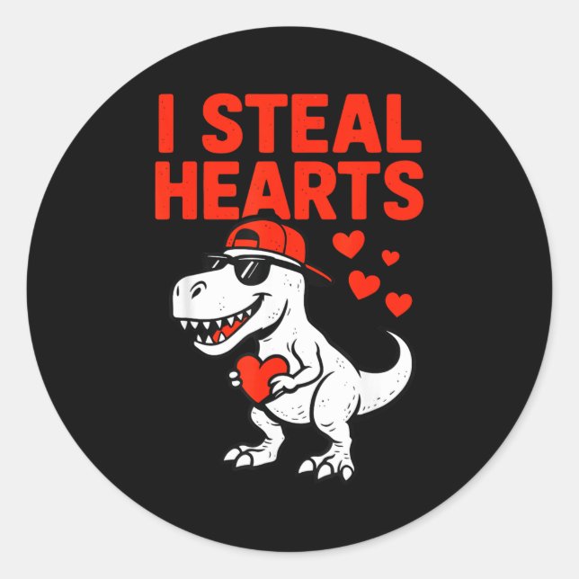Ich stehle Herzen Trex Dino Baby Junge Valentinsta Runder Aufkleber (Vorderseite)