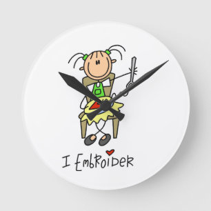 Ich sticke Stockfigur Runde Wanduhr