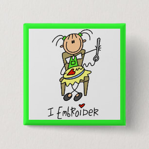Ich sticke Stockfiguren Button