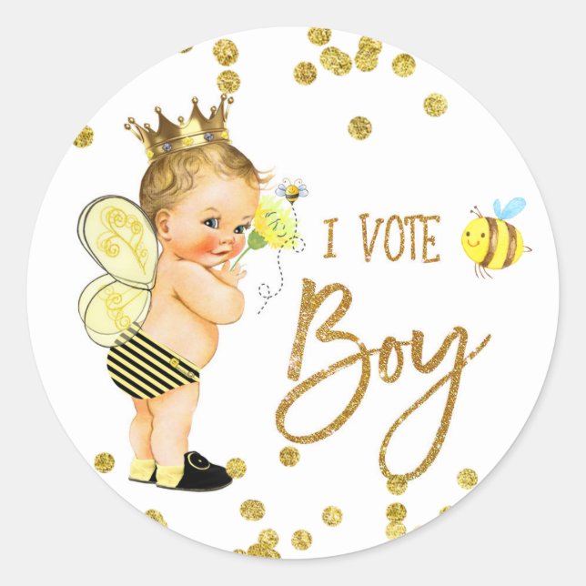 Ich STIMME BOY bee Gender Reveal Spiel Label Runder Aufkleber (Vorderseite)