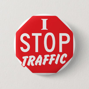 ICH STOPPE Verkehr mit einem roten Stoppschild Button