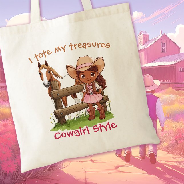 Ich Tasche meine Schätze Cowgirl Style Niedlich To (This adorable tote bag, "I Tote My Treasures Cowgirl Style Cute," is perfect for any little girl.)