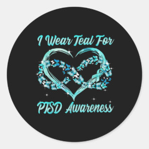 Ich trage Aquamarin für Ptsd Awareness Heart Butte Runder Aufkleber
