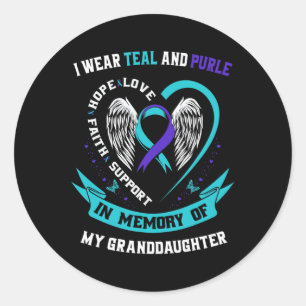 Ich trage Aquamarin und Lila für den Selbstmord de Runder Aufkleber