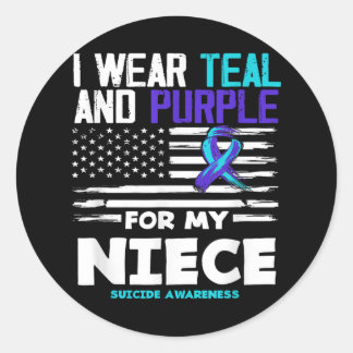 Ich trage Aquamarin und Lila für mein Niece Suicid Runder Aufkleber