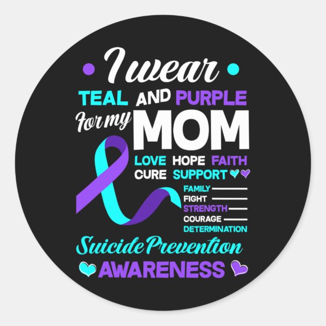 Ich trage Aquamarin und Lila für meine Mama Suizid Runder Aufkleber (Vorderseite)