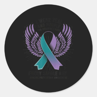 Ich trage Aquamarine und Lila Auszeichnungen zur S Runder Aufkleber