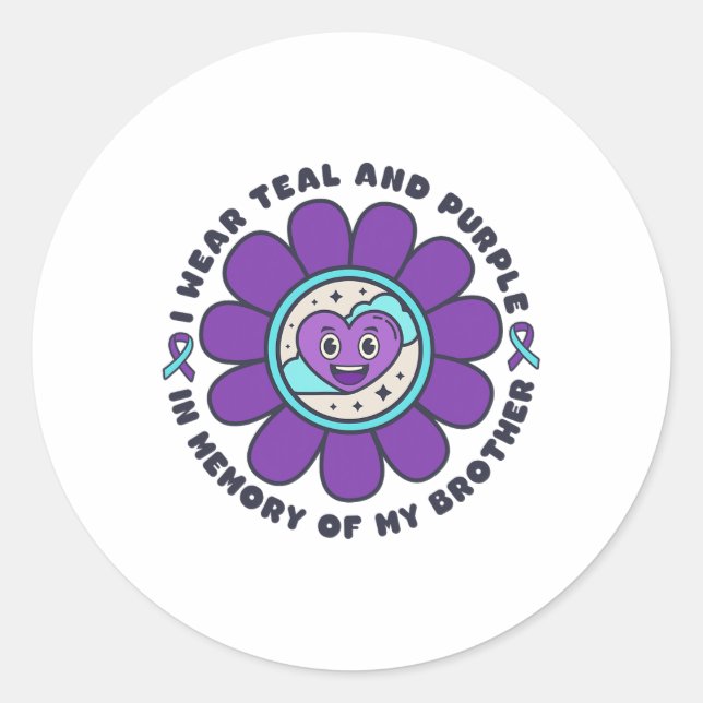 Ich trage Aquamarine und Lila Erinnerung an meinen Runder Aufkleber (Vorderseite)