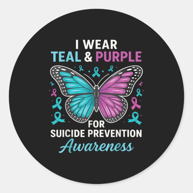 Ich trage Aquamarinen &amp; Lila für die Suizidprä Runder Aufkleber (Vorderseite)