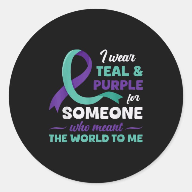 Ich trage Aquamarinen &amp; Lila für die Suizidprä Runder Aufkleber (Vorderseite)