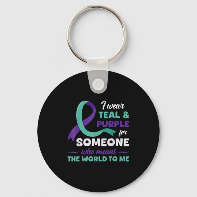 Ich trage Aquamarinen &amp; Lila für die Suizidprä Schlüsselanhänger (Vorderseite)